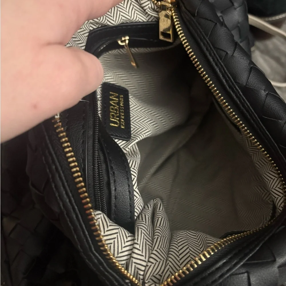 Urban Expressions Vanessa Black Woven Vegan Faux Leather Hobo Handbag